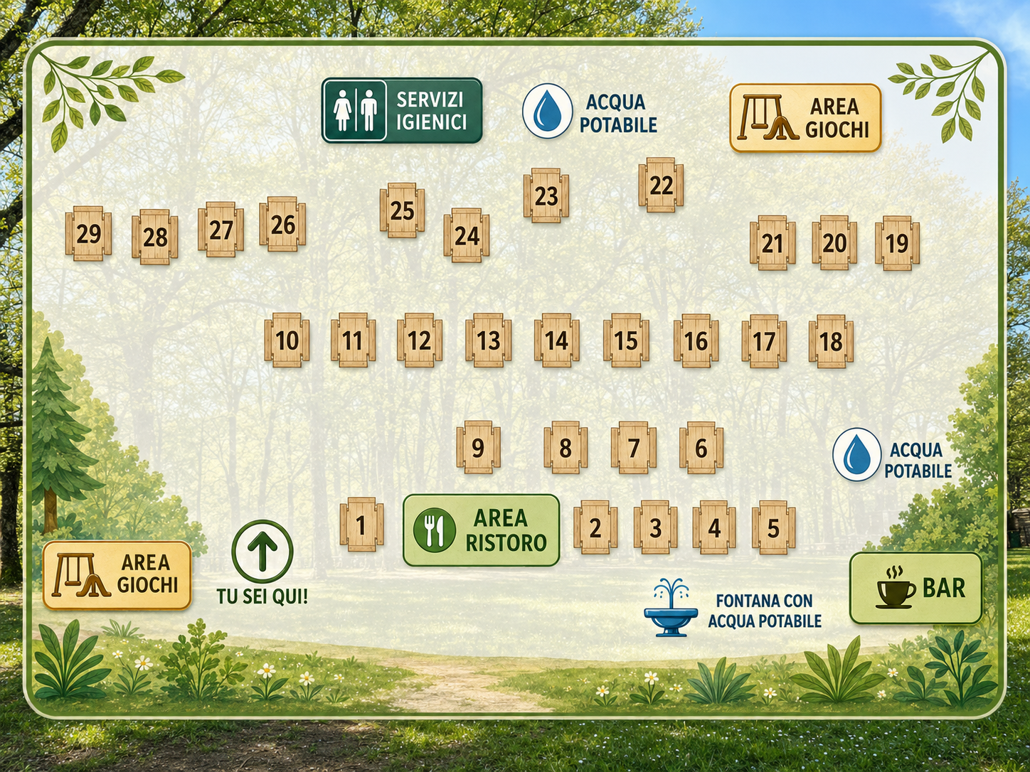 Mappa interattiva dei tavoli dell'area picnic